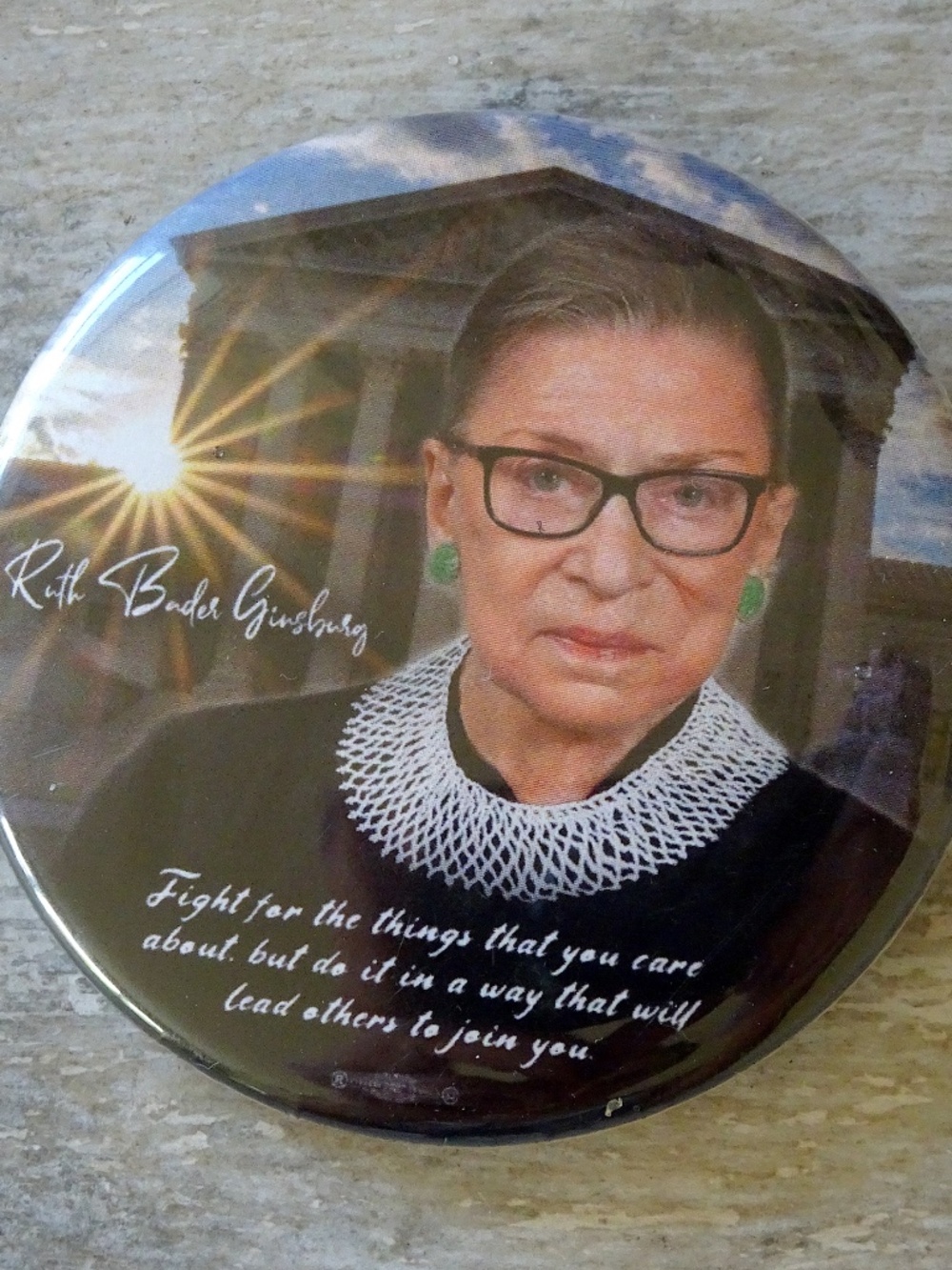 Rare Justice Ruth Bader Ginsberg Activist Pin w/ Inspirational Quote